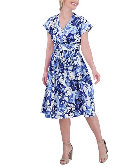 Jessica Howard Womens Floral Print Fit And Flare Dress Macys