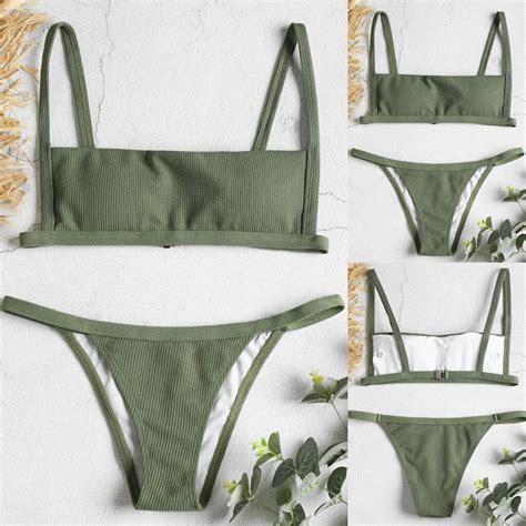 Women Sexy Solid Bikini Set Two Piece Swimsuit Bathing Suit