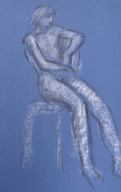 Seated Nude Female Figure Chalk Drawing By Hilary Hennes Manning Fine Art