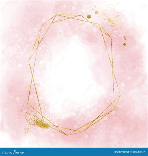 Pink And Nude Brush Strokes And Gold Frame Abstract Watercolor Background Stock Illustration