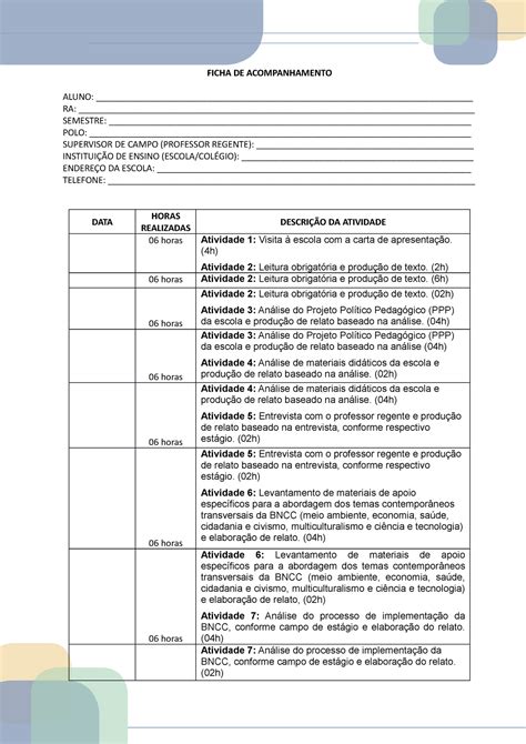 Ficha De Acompanhamento Individual Do Aluno Braincp