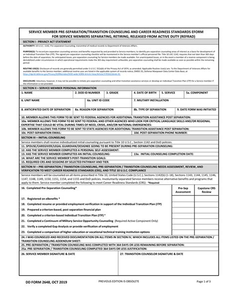 Dd Form 2648 Templates Printable Free