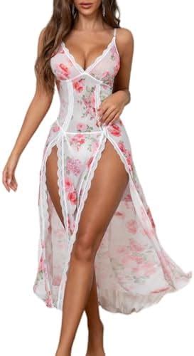 PITINAN Women Lingerie Lace Babydoll Chemise Sexy Mesh Nightdress V