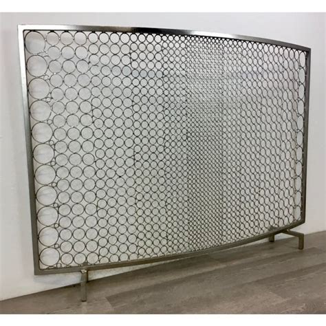 Modern Geometric Polished Nickel Fireplace Screen | Chairish