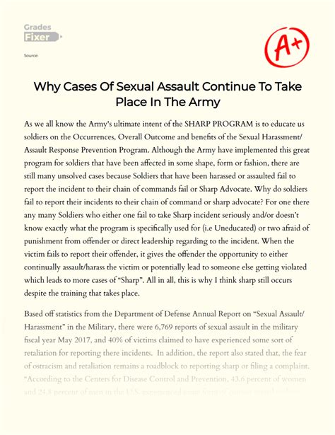 Why Cases Of Sexual Assault Continue To Take Place In The Army Essay