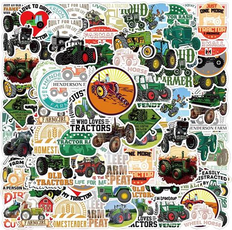 50 Pcs Tractor Stickers Cool Deere Green Farmer Tractor