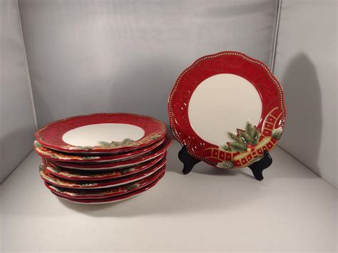 Fitz And Floyd Damask Holiday Salad Plates Eight Pieces