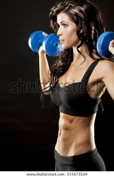 Fitness Model Brunette Holding Weights On Stock Photo 155673164 Shutterstock