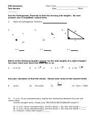 Geometry Test Review Trigonometry And Pythagorean Theorem Course Hero