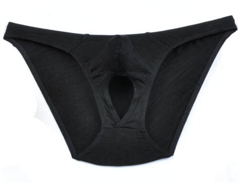 Men S Modal Briefs Underwear Bulge Pouch Nuts Out Bikini Balls Hole Trunks Brief EBay
