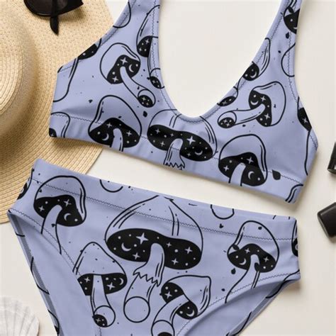 Forest Mushroom Recycled High Waisted Bikini Swimsuit Fungi Etsy