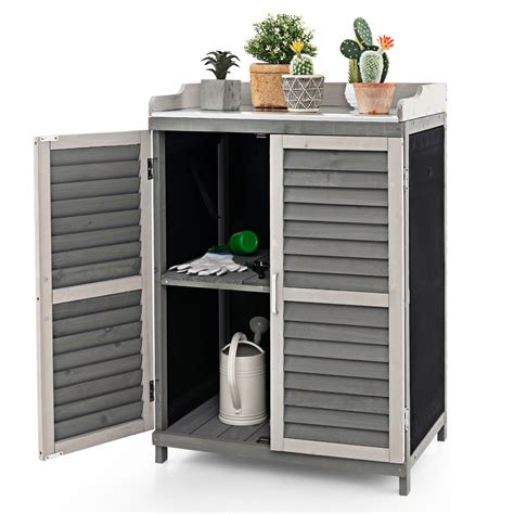 Buy Goplus Outdoor Potting Bench Table Garden Storage Cabinet W Metal