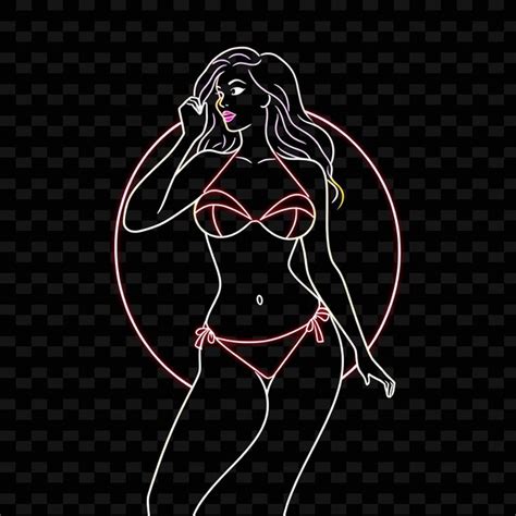 Curvy Woman In Bikini Neon Minimalist Art Design With Simple Colors Theme Decorated With Clean