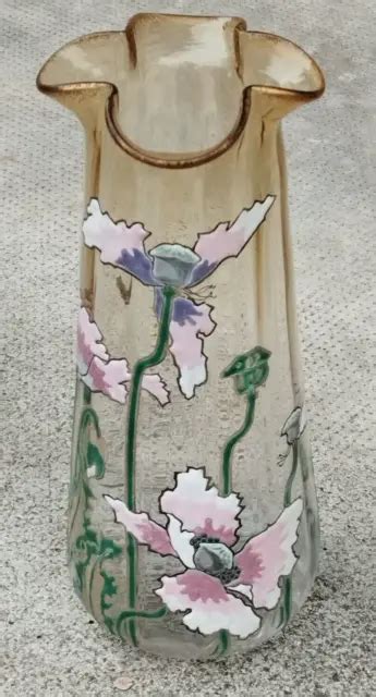 Ancien Vase Art Nouveau Verre Emaille Legras Montjoye Enameled Glass