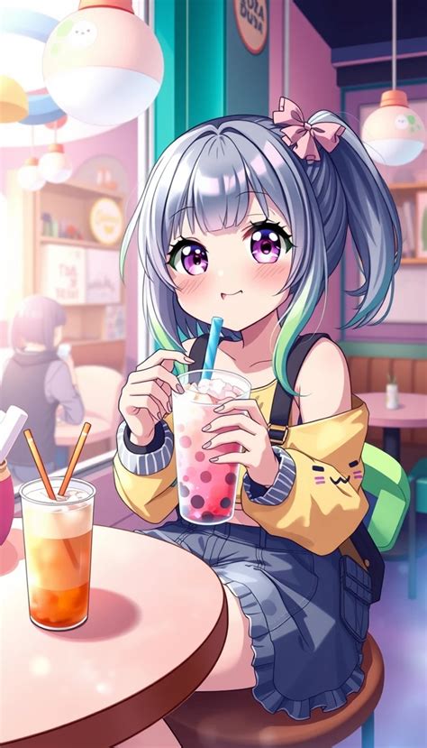 Cute Anime Girl Drinking Boba Wallpapers Wallpapersafari