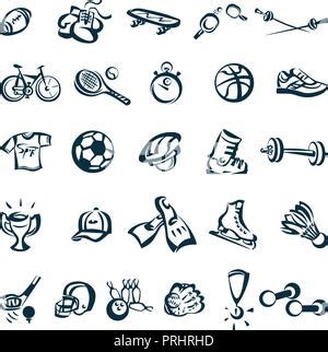 Deportes icono dibujar a mano y elementos fitness y deporte colección