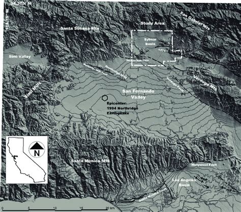 Location map showing the epicenter of 1994 Northridge earthquake ...