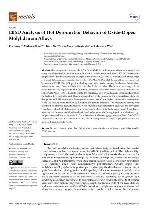 PDF EBSD Analysis Of Hot Deformation Behavior Of Oxide Doped