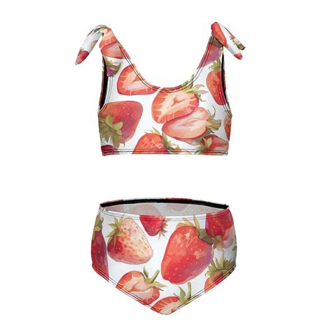 Strawberry Fruit Watercolor Girl S Piece Bikini Set Beach Sport