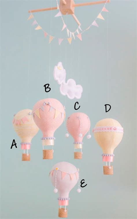Blush Pink Yellow And Grey Baby Mobile Hot Air By Sunshineandvodka