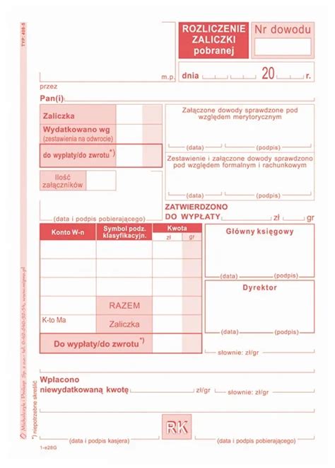 409 5 ROZLICZENIE ZALICZKI A6 Dwustronny Druk ERLI Pl