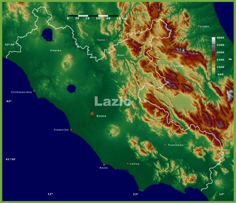 Lazio physical map - Ontheworldmap.com