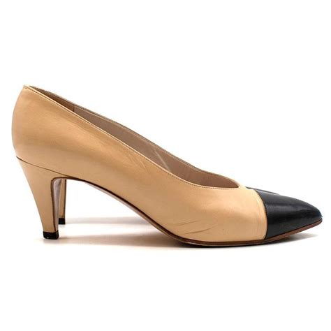 Chanel Nude Black Leather Toe Cap Heeled Pumps Beige Ref 595707 Joli Closet