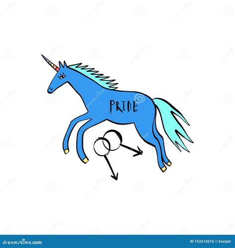 Lgbt Male Gay Unicorn Icon With Rainbow Horn In Cartoon Doodle Style