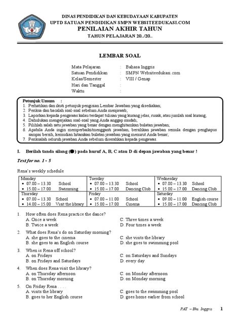 Soal Pat Kelas Viii Bahasa Inggris Docx Pdf