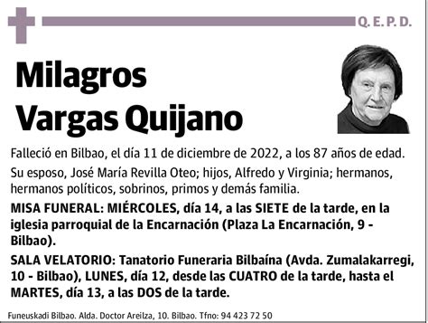 Milagros Vargas Quijano Esquela El Correo