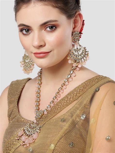 Buy Karatcart Gold Plated Pink Tumble Studded Kundan Rani Haar Necklace