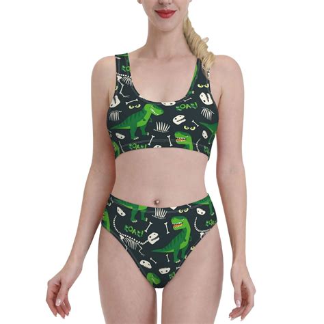 Daiia T Rex And Dinosaur Bone Women S Bikini Swimsuit Two Piece Swimsuit High Waisted Slim Fit