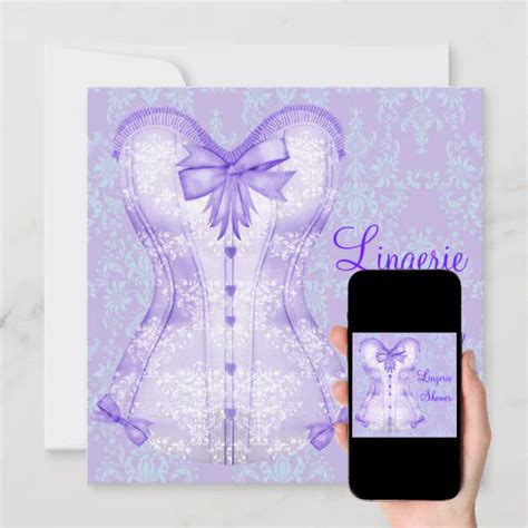 Damask Purple Corset Lingerie Bridal Shower Invitation Zazzle