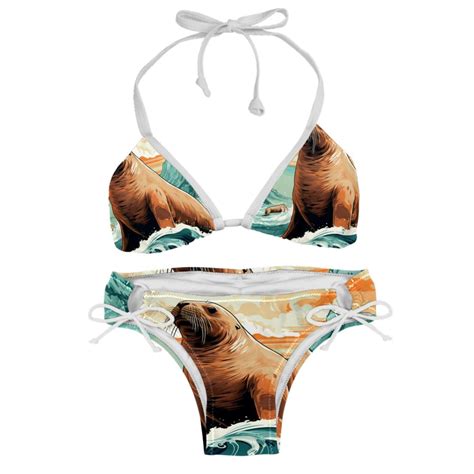 Sea Lion Swimsuit Women Bikini Set With Detachable Sponge And