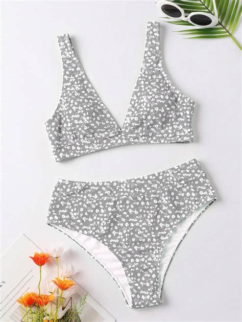 SHEIN Swim Blumen V Ausschnitt Sommer Strand Bikini Set zufällige Blumen Mustere SHEIN Schweiz