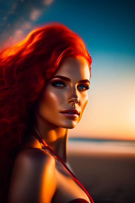 Lexica Red Haired Bikini Model Hyper Realistic Epic Lighting 4k Female Full Body Gold