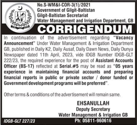 Job Available At Water Management And Irrigation Department Job