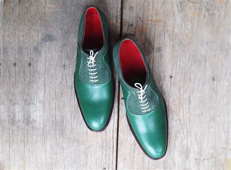 Handmade Green Color lace up leather & Suede Dress Formal Derby Shoes ...