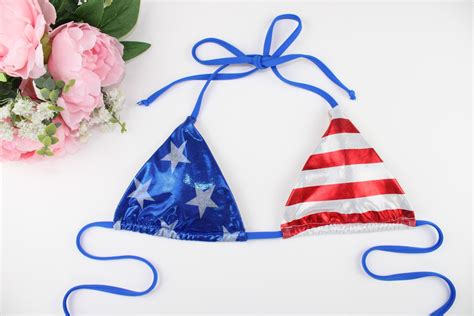 American Flag Adjustable Triangle Bikini Top Metallic Womens Etsy