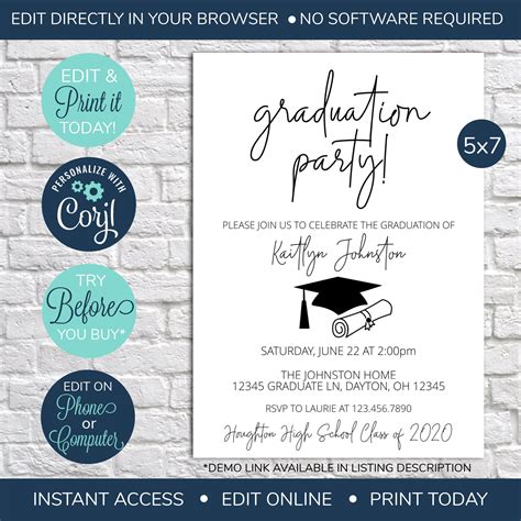 Editable Graduation Invitation ⚠️please Read The Following Information ⚠️ 👉 Free Demo Try