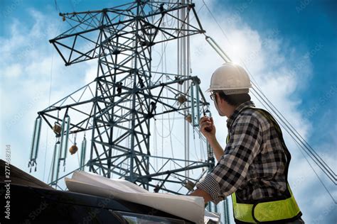 Electrical Engineer Control Wiring Electric Power On Steel Tower