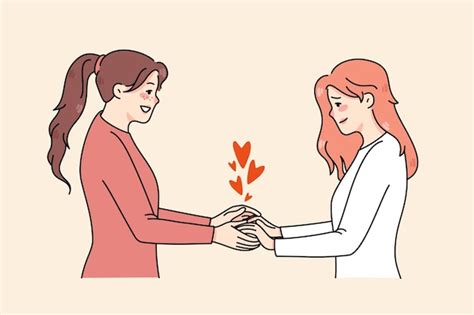 Mujeres J Venes Felices Tocan Las Manos Comparten Amor Y Cuidado En Las