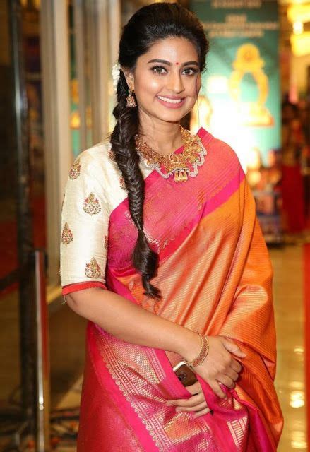 Actress Sneha In Orange Traditional Indian Pattu Saree At Santhosam