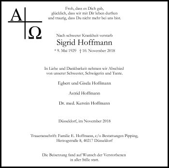 Traueranzeigen Von Sigrid Hoffmann Wirtrauern