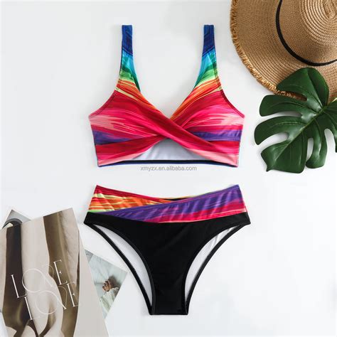 New Hollow Out High Waist Bikini Bottom Tie Dyed Bikini Set Top Two