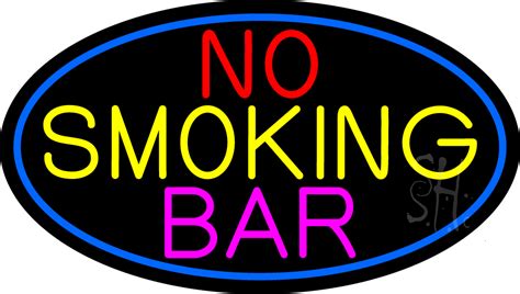 No Smoking Bar Oval With Blue Border LED Neon Sign No Smoking Bar