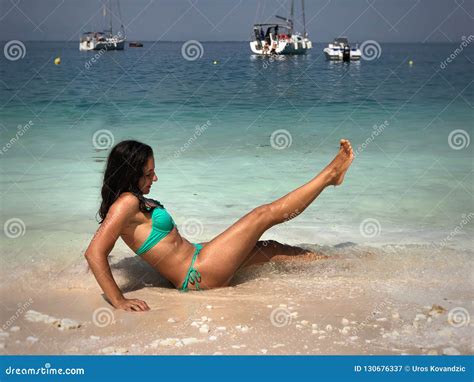 Attractive Brunette Posing At The Beach Stock Image Image Of Posing