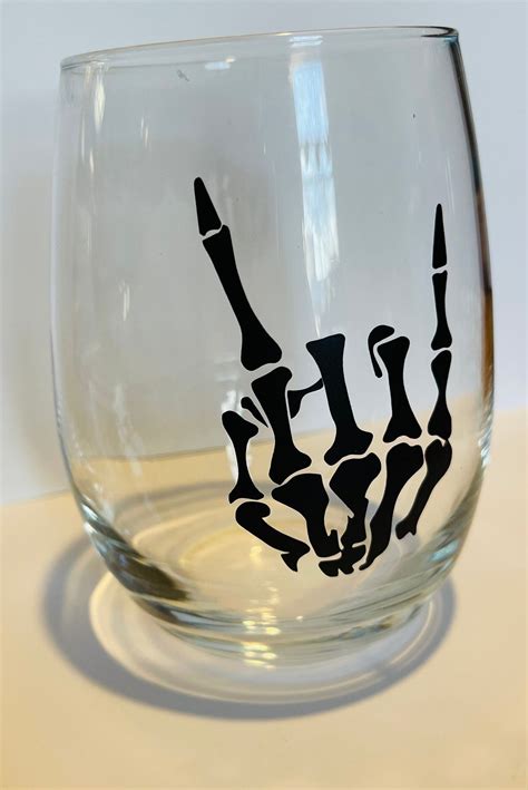 Wine Glass Skeleton Wine Glass Rock And Roll Stemless Wine Etsy