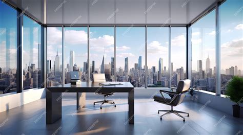 Virtual background of a large office with a view of the city skyline ...