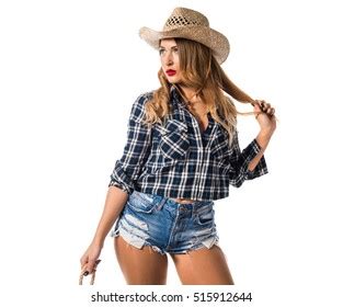 Sexy Blonde Woman Cowgirl Stock Photo 515912644 Shutterstock